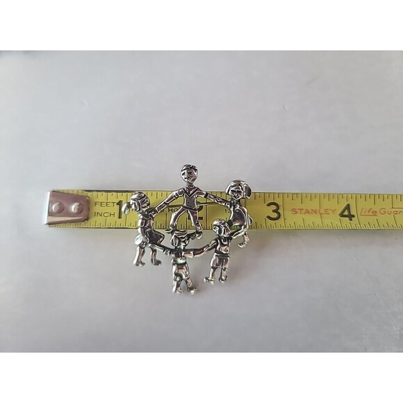 925 Sterling Silver Children Holding Hands Brooch Vintage - Picture 6 of 10